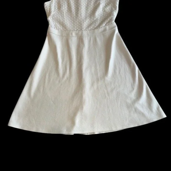 Ann Taylor Ponte Knit Crochet Dress Sleeveless Fit and Flare Cream Sz 6 - Picture 9 of 15